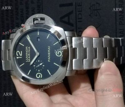 Copy Panerai Luminor Steel Bracelet Black Face PAM00328